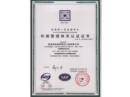 环境管理体系认证证书